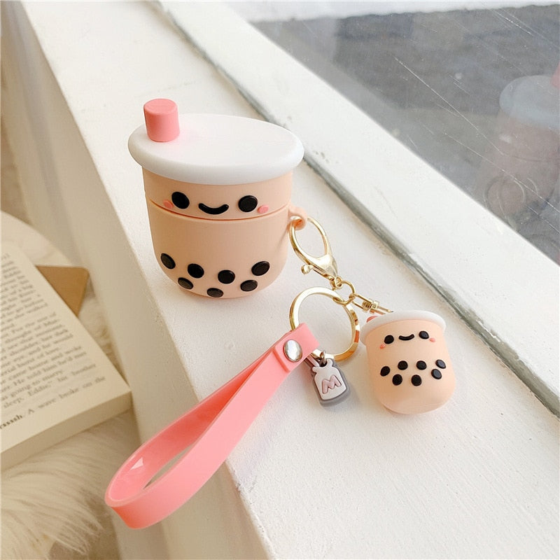 Kawaii Boba Tea AirPods Case on a Window Sill