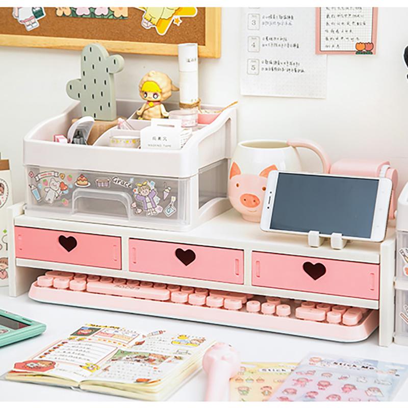 Kawaii Monitor and Laptop Desk Riser With Three Drawers