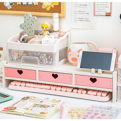 Kawaii Monitor and Laptop Desk Riser With Three Drawers
