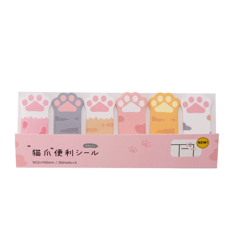 Kawaii Cat Paw Sticky Notes in Multiple Styles and Colors
