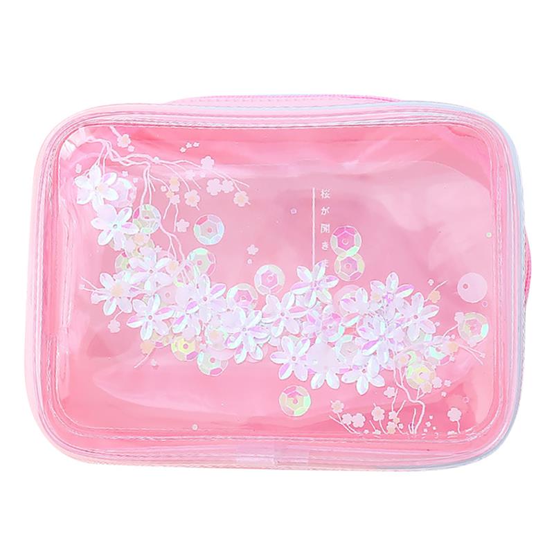 Kawaii Pink Cherry Blossom Quicksand Cosmetics Bag