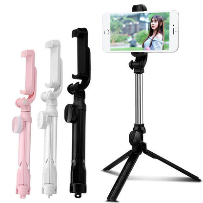Tripod With Bluetooth Remote in PInk, White, and Black