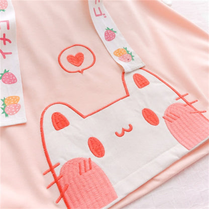 Closeup of Kawaii Cat on the Hoodie Shirt