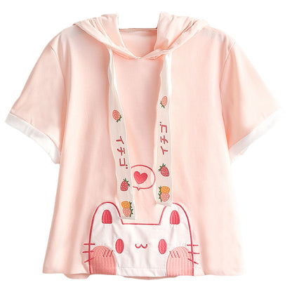 Kawaii Pink Lovely Cat Hoodie Shirt