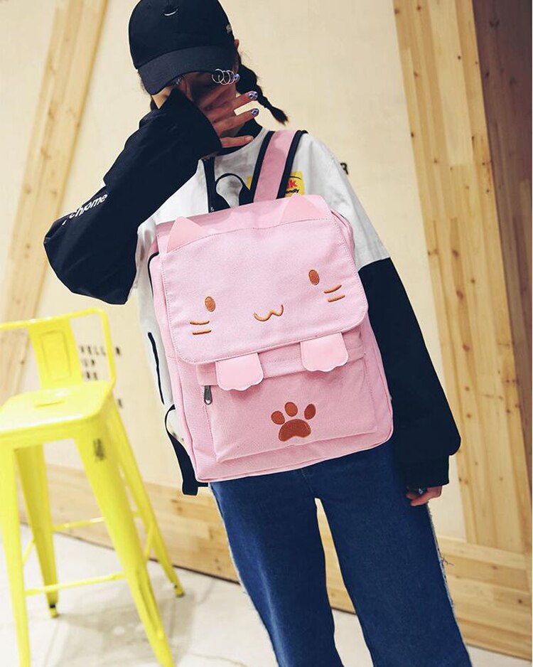 Model Wearing Kawaii Pink Cat Backpack