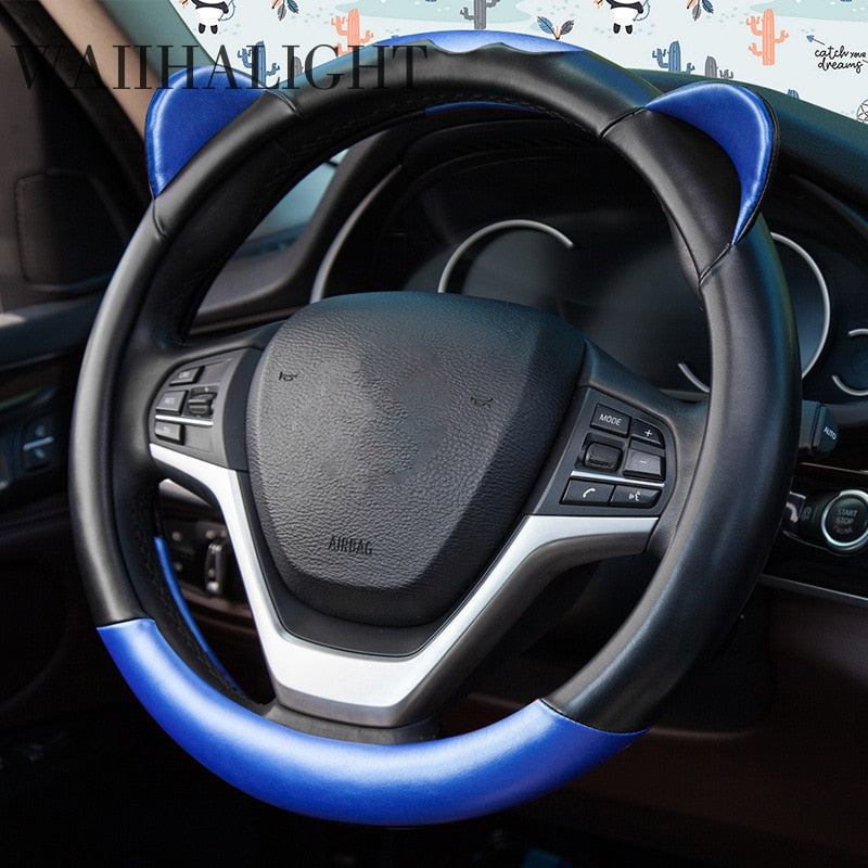 Kawaii Blue Cat Steering Wheel Cover