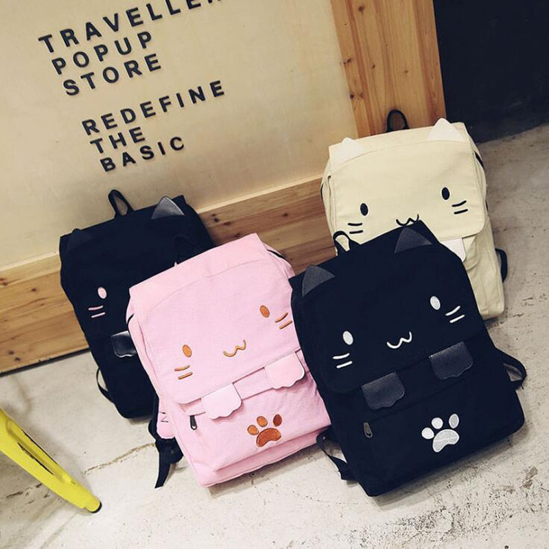 Kawaii White, Black, and Pink Cat Backpacks