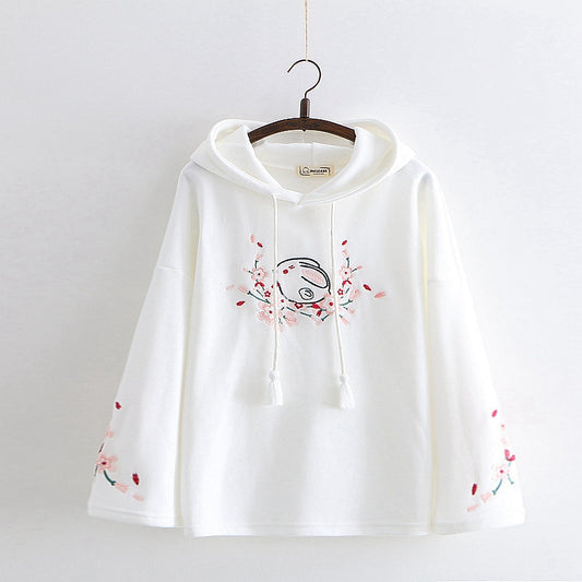 Kawaii Sakura Bunny Embroidered Hoodie