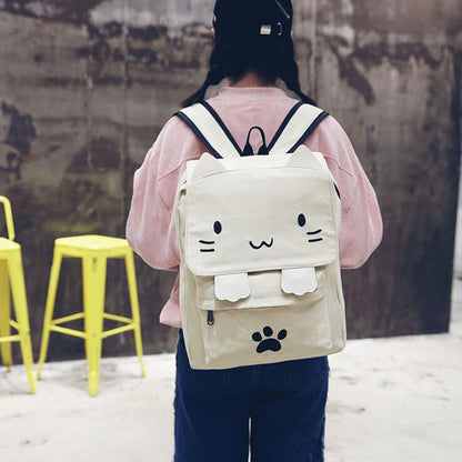 Model Wearing Kawaii White Cat Backpack