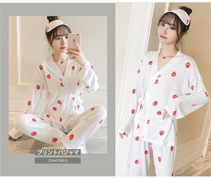 Kawaii Strawberry Print Pajamas