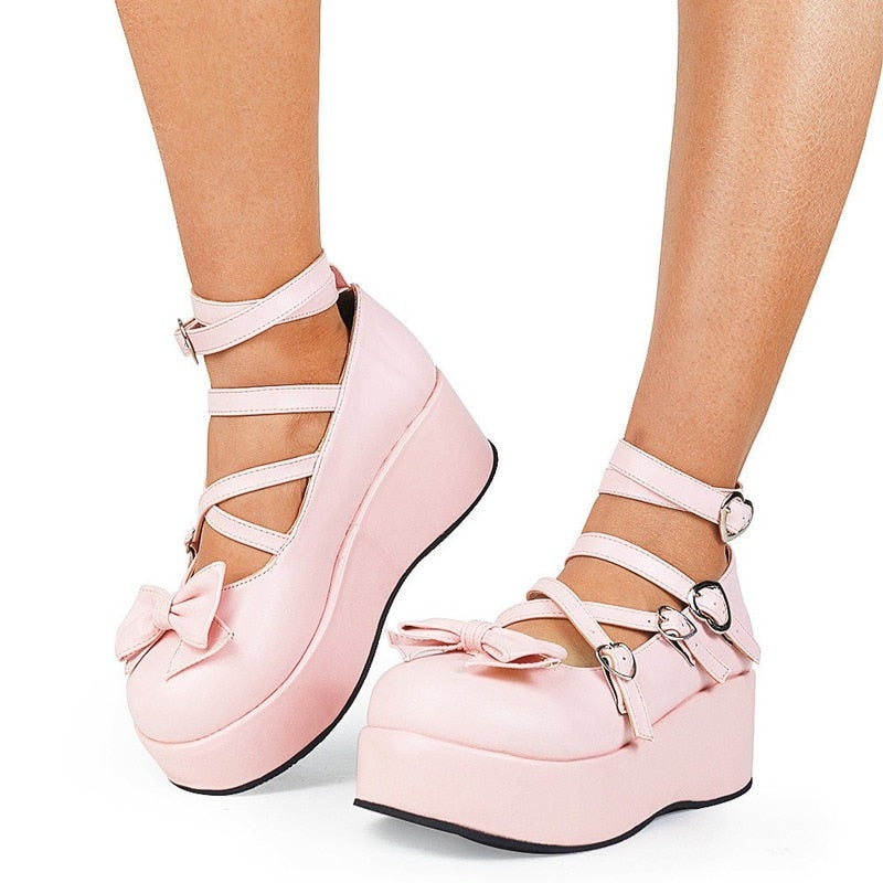 Kawaii Pink Mary Janes Wedges