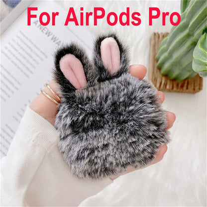Kawaii Grey Plush Bunny Airpods Pro Case