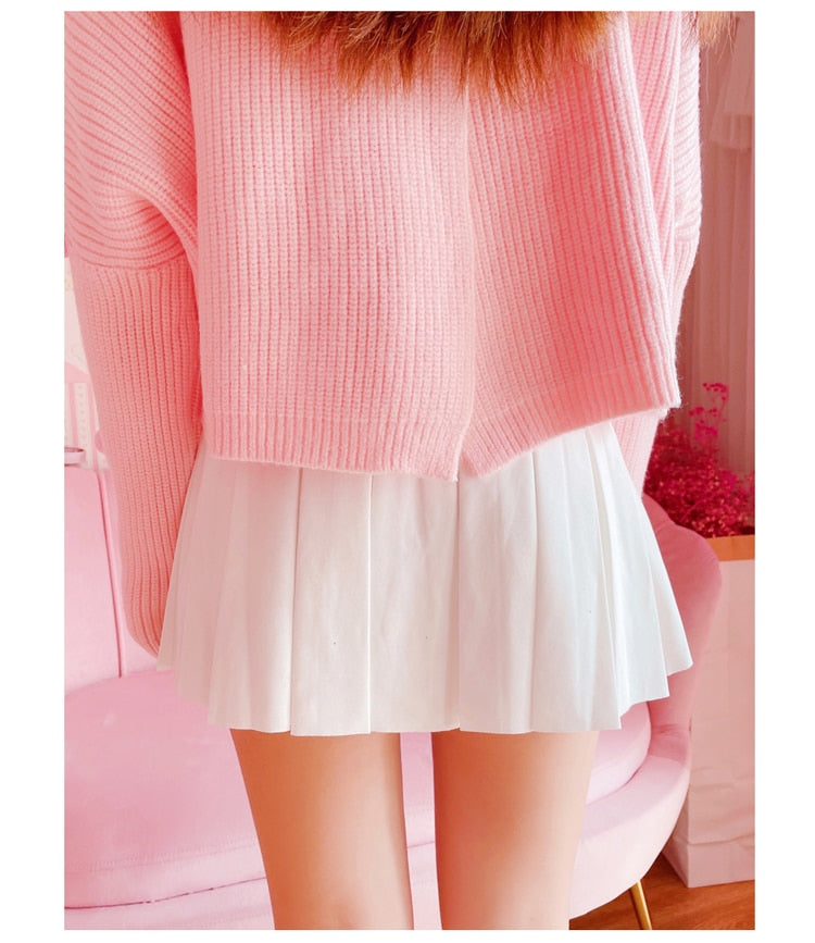 Back View of Our Kawaii White Pleated Skirt With Pink Bows