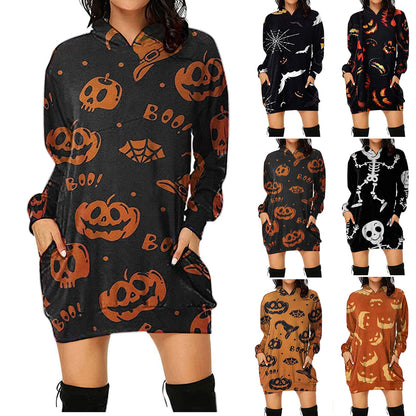 Kawaii Spooky Print Hoodie Dress