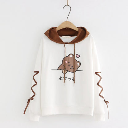 White and Brown Cute Bear Hoodie