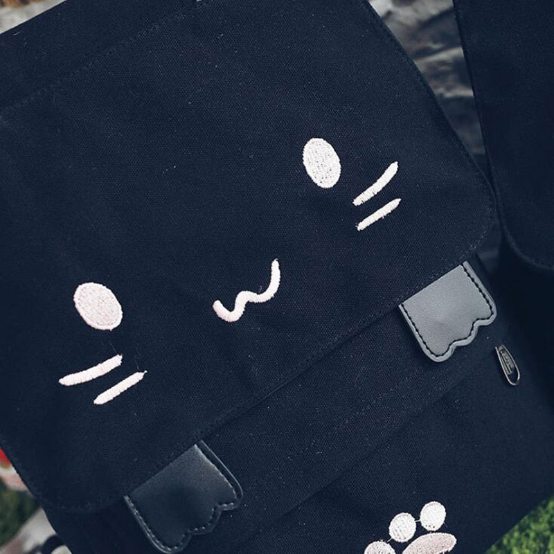 Kawaii Black Cat Backpack Face