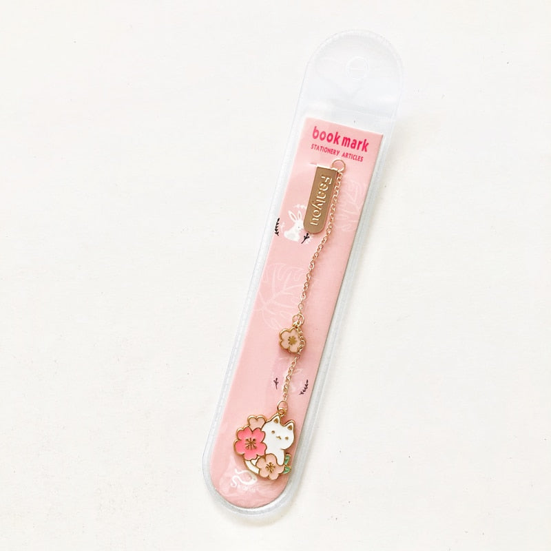 Kawaii Cherry Blossom Cat Bookmark