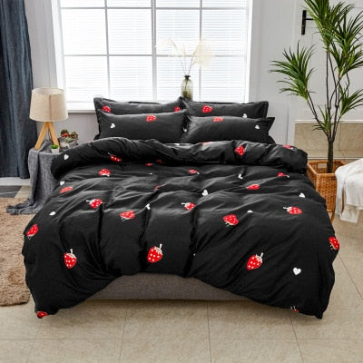 Kawaii Black Strawberry Bed Sheets