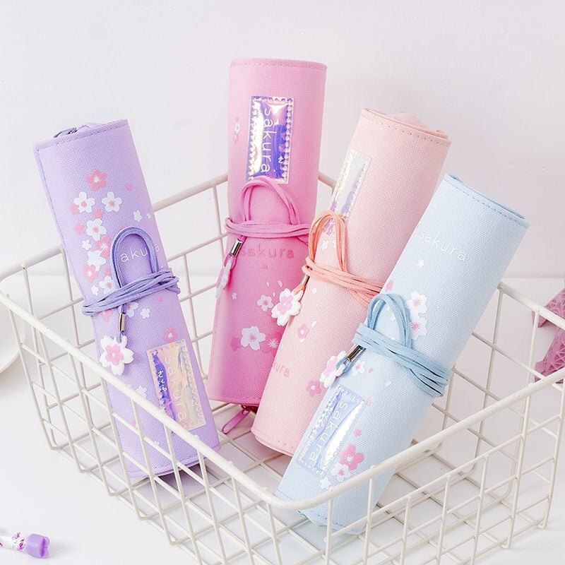 Kawaii Sakura Roll Up Pencil Bag