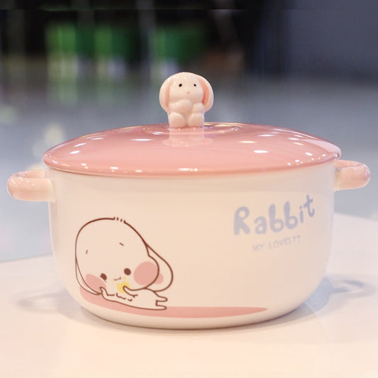 Kawaii Bunny Ceramic Ramen Bowl With Lid