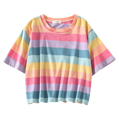 Kawaii Pastel Rainbow Striped T-Shirt