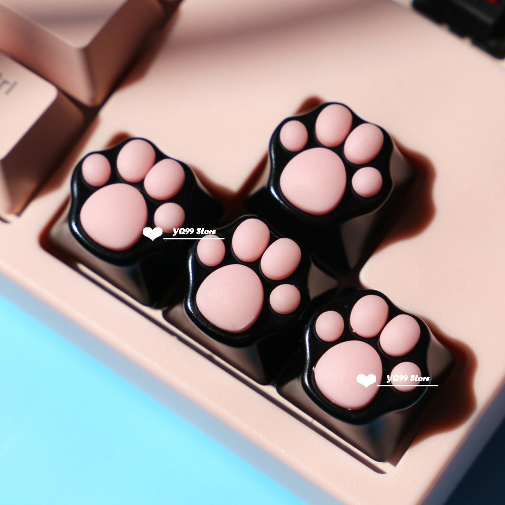 Kawaii Black and Pink Cat Paw Key Caps