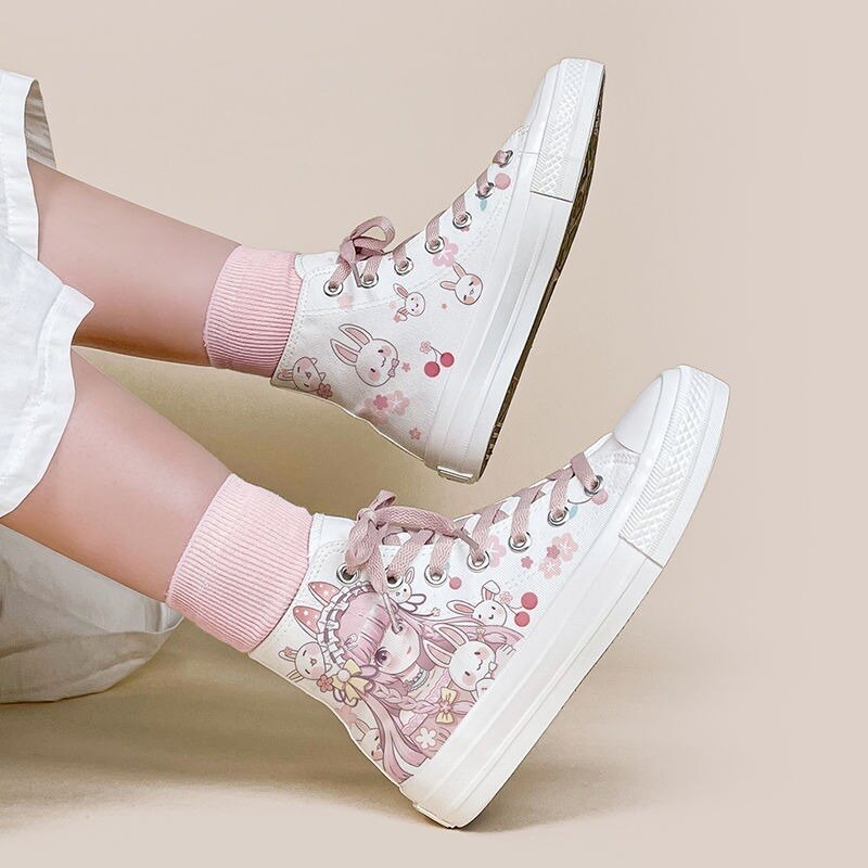 Kawaii Cherry Bunnies Canvas Shoes