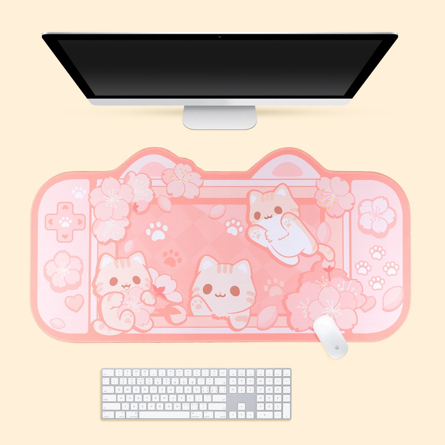 Kawaii Neko in a Game Console Pink Desk Pad