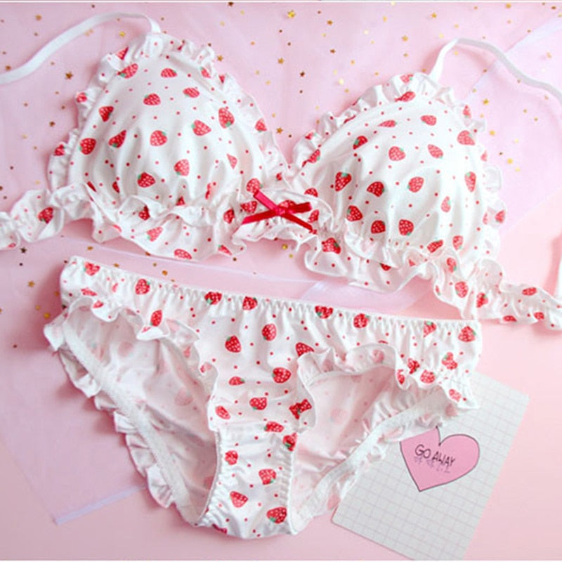 Kawaii Strawberry Print Bra & Panties Set