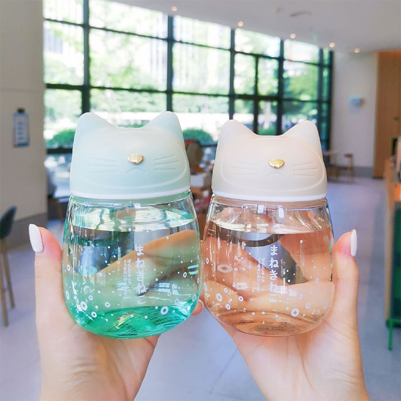 Kawaii Blue and Pink Cat Glass Bottles