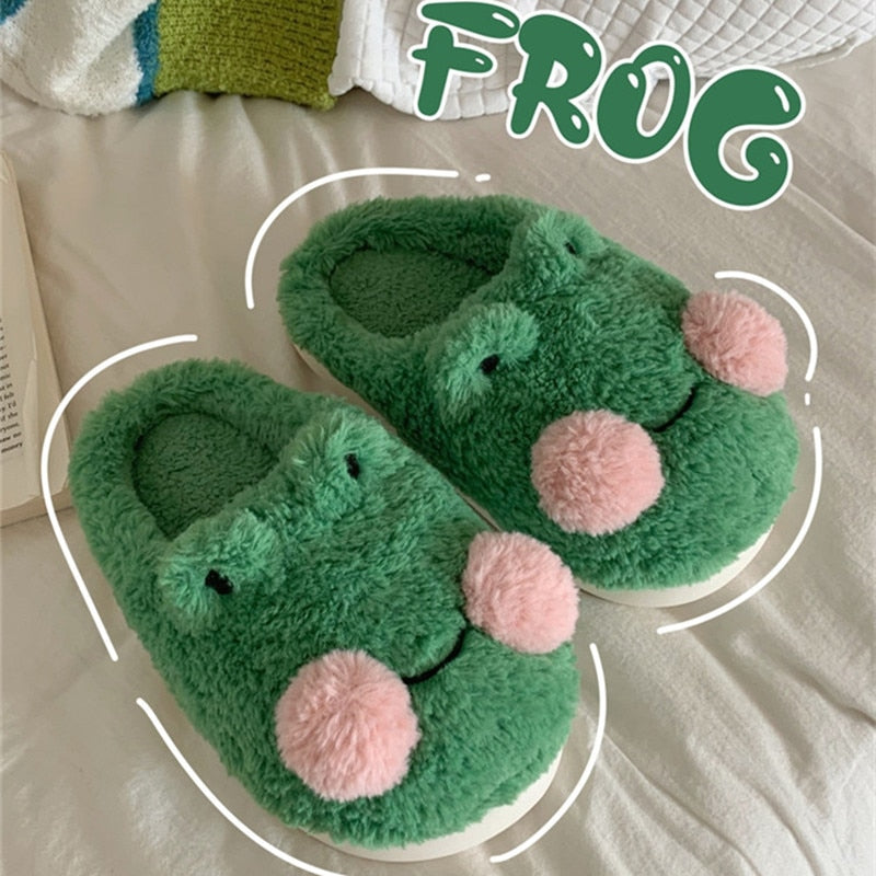 Kawaii Plush Frog House Slippers