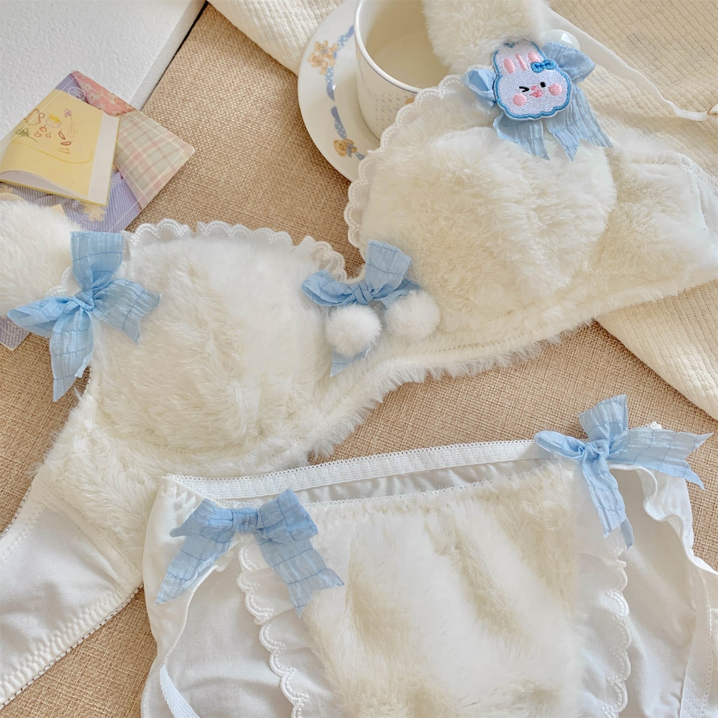 Kawaii White Plush Bunny Underwear Set