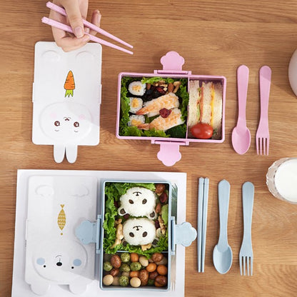 Kawaii Bunny and Bear Bento Boxes With Food in it