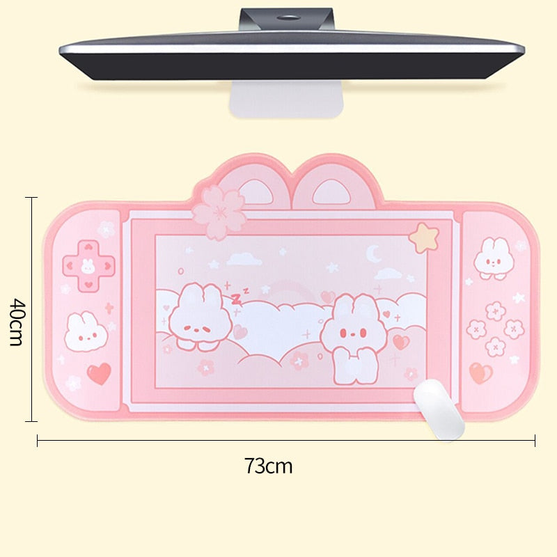 Kawaii Pink Bunnies in a Game Console Desk Pad