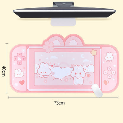 Kawaii Pink Bunnies in a Game Console Desk Pad