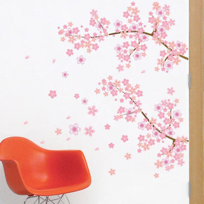 Kawaii Cherry Blossom Wall Decal Next to a Red Chair