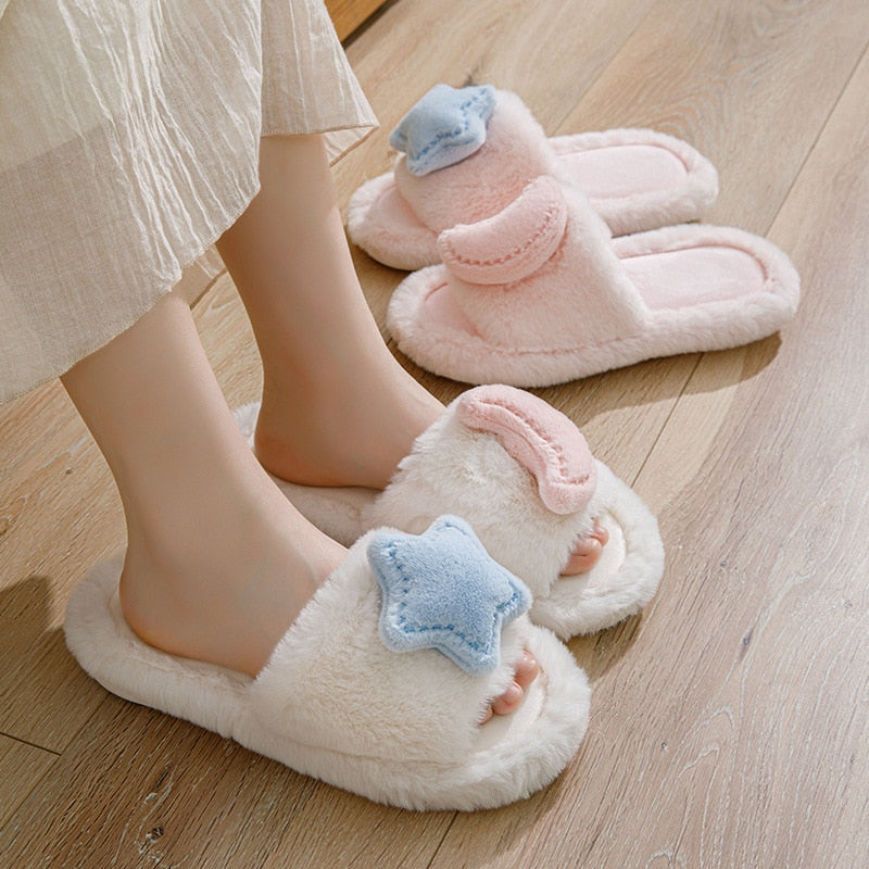 Kawaii Moon & Star Cotton Slippers