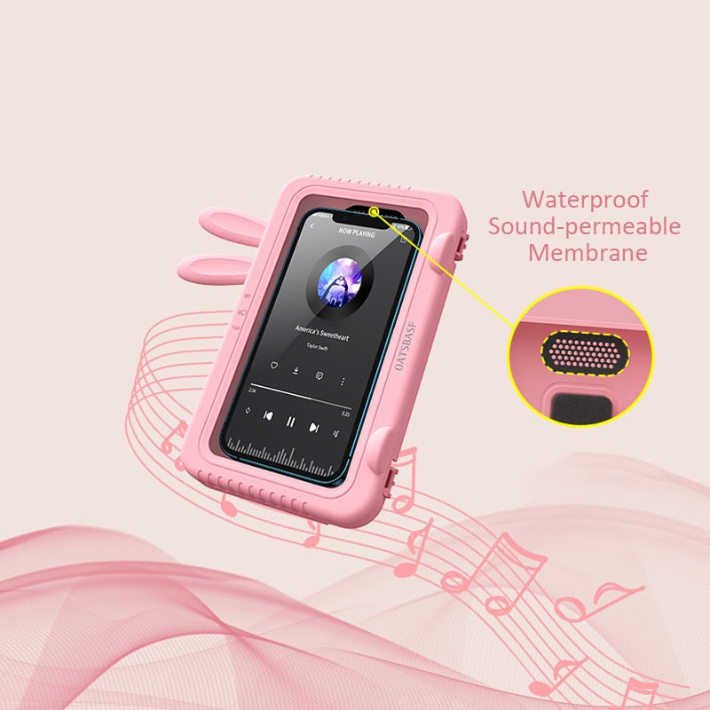 Kawaii Pink Waterproof Bathroom Phone Case With Bunny Ears