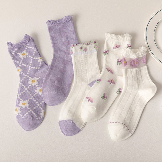 Kawaii Purple Floral Socks