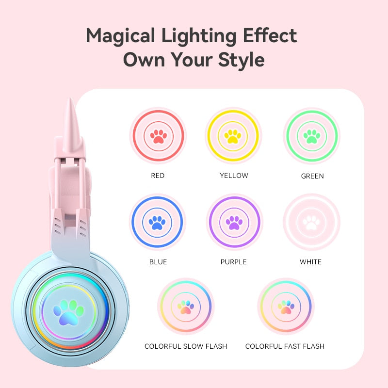 Kawaii Bluetooth Cat Headphones With Microphone Lighting Effects