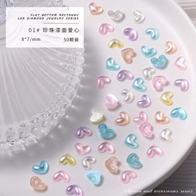 Kawaii Hearts Shiny Pastel Nail Charms