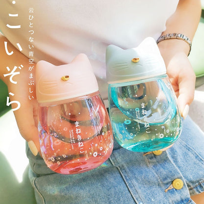Pink and Blue Kawaii Cat Glass Bottles