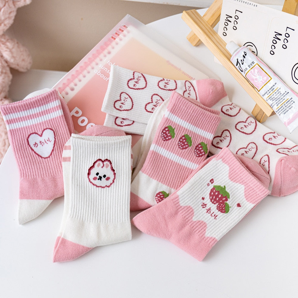 Kawaii Pink and White Socks