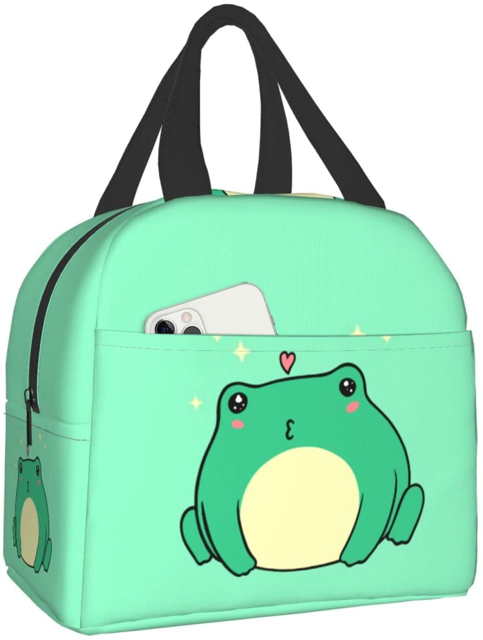 Bright Green Kawaii Frog Lunch Bag