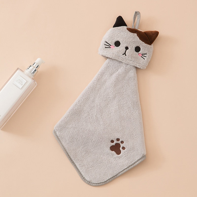 Kawaii Grey Cat Hand Towel