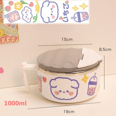 Kawaii White Ramen Bowl and Lid With Puppy and Boba Team Design