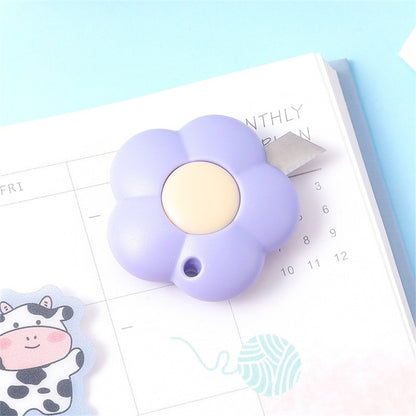 Kawaii Pastel Purple Flower Box Cutter With Blade Out