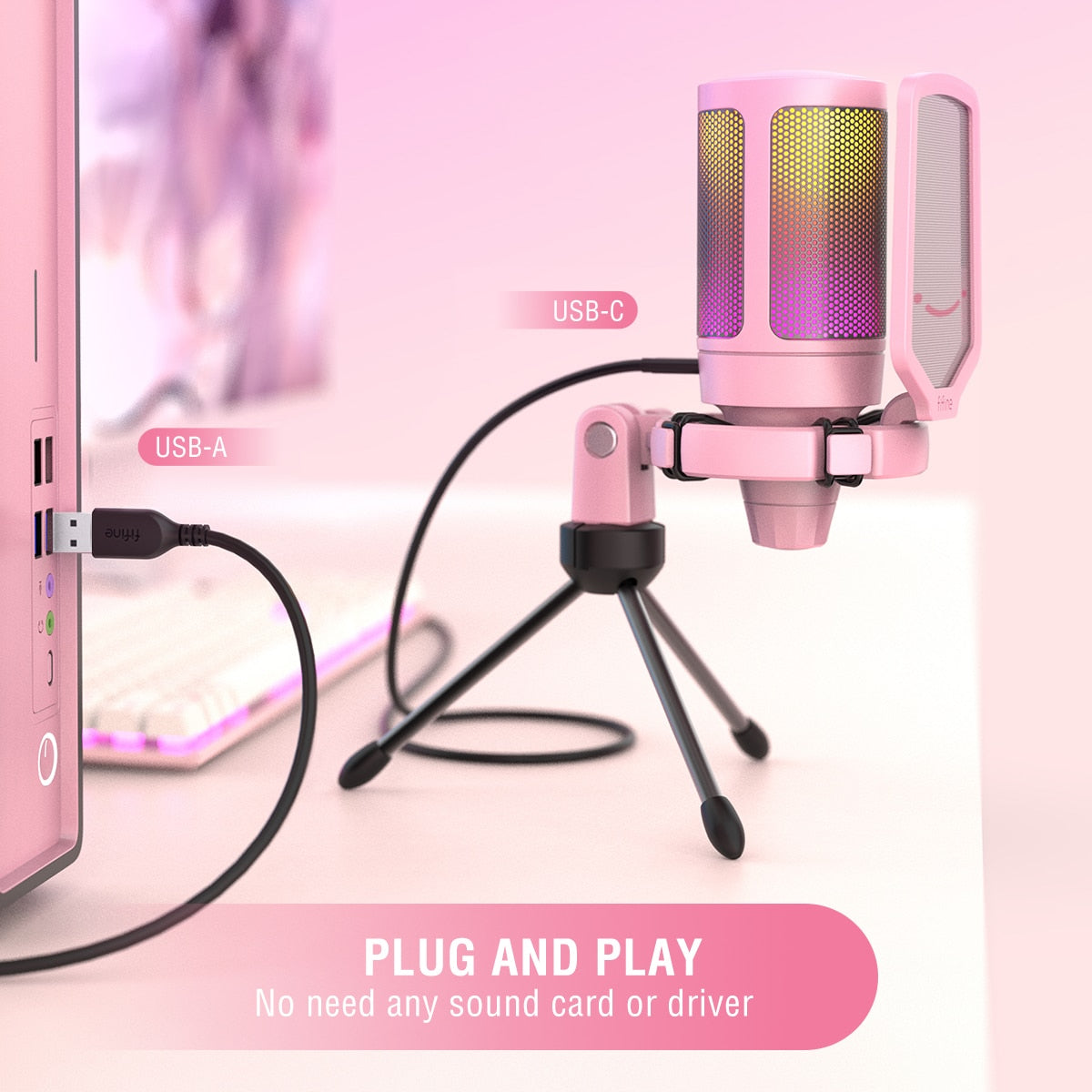 Kawaii Kawaii Pink Condenser Microphone USB Plug and Play