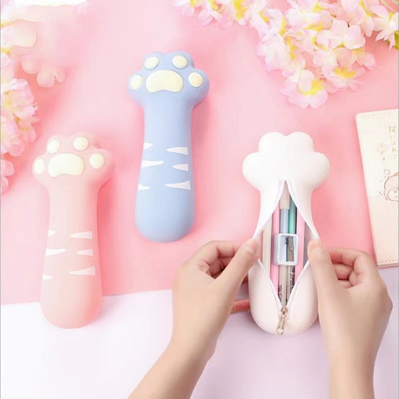 Kawaii Pink, Blue, and White Cat Paw Pencil Cases