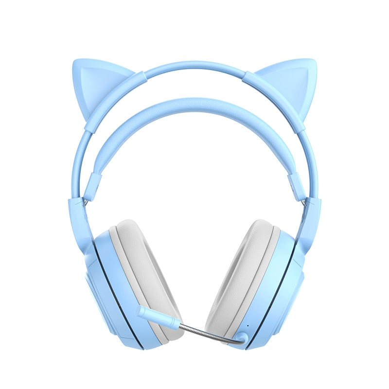 Kawaii Blue Bluetooth Cat Headphones With Microphone